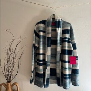 NWT The Elder Statesman Blue and Cream Cashmere Striped Smoking Jacket